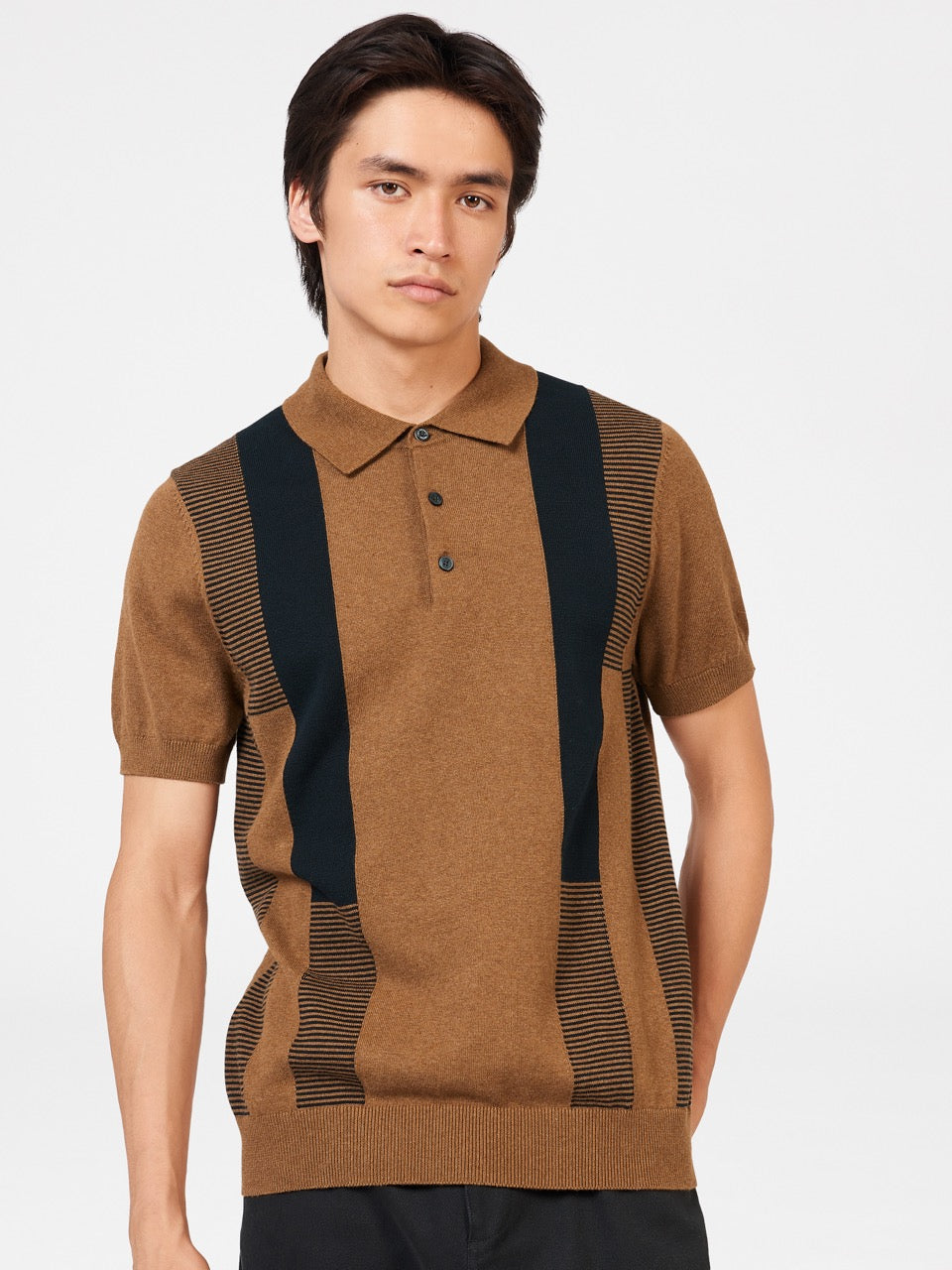 Pull à Col Polo Ben Sherman Intarsia Stripe Marron | TPV-38440884